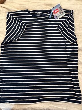 Helly Hansen Navy Blue and White Striped Short Sleeve Tee